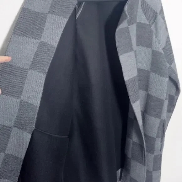EILEEN FISHER Women’s Coat Gray Check Jacquard Open Front Wool Blend Pockets M - Picture 8 of 12